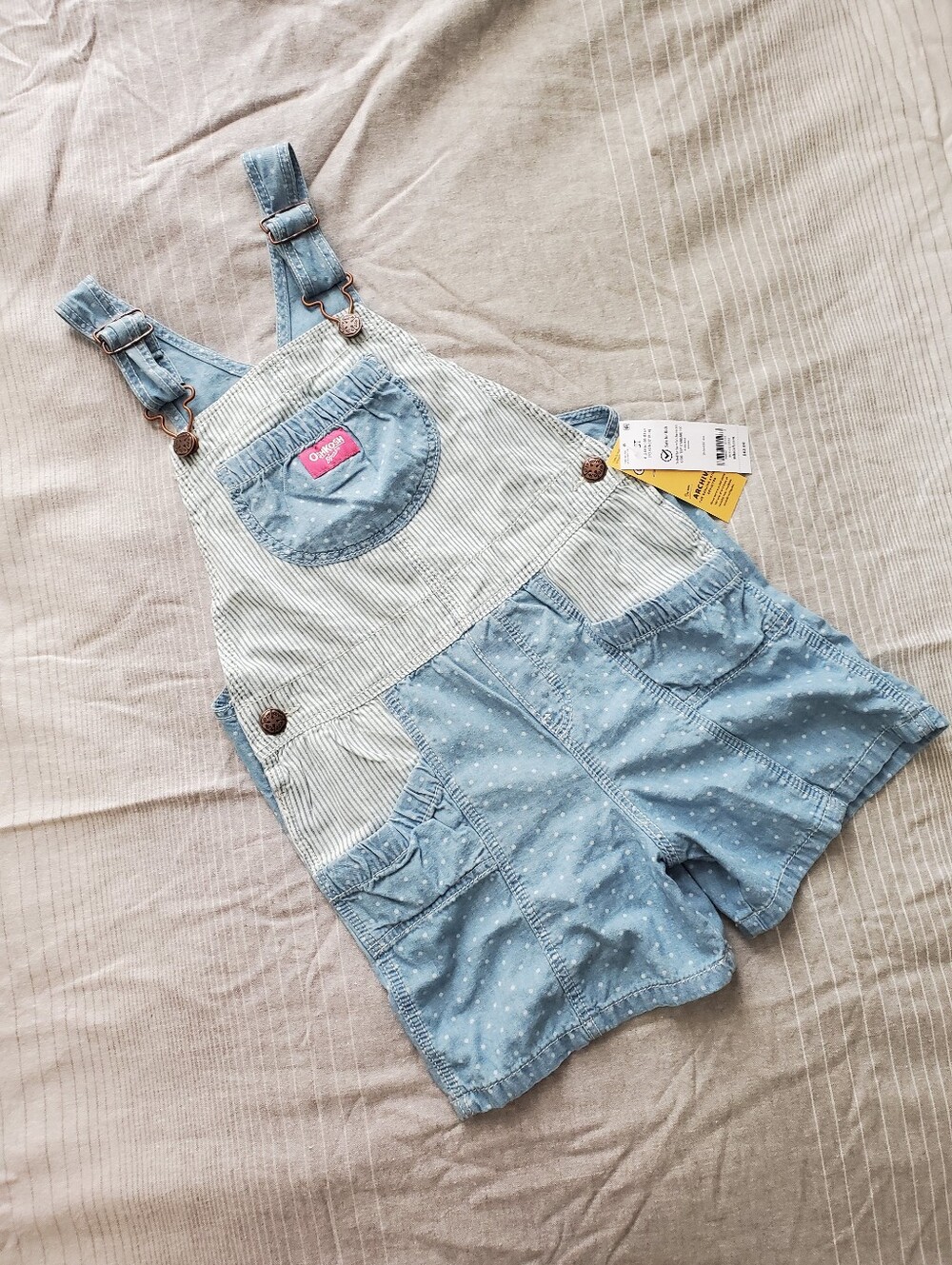NWT Oshkosh denim polka dot denim overalls shortalls